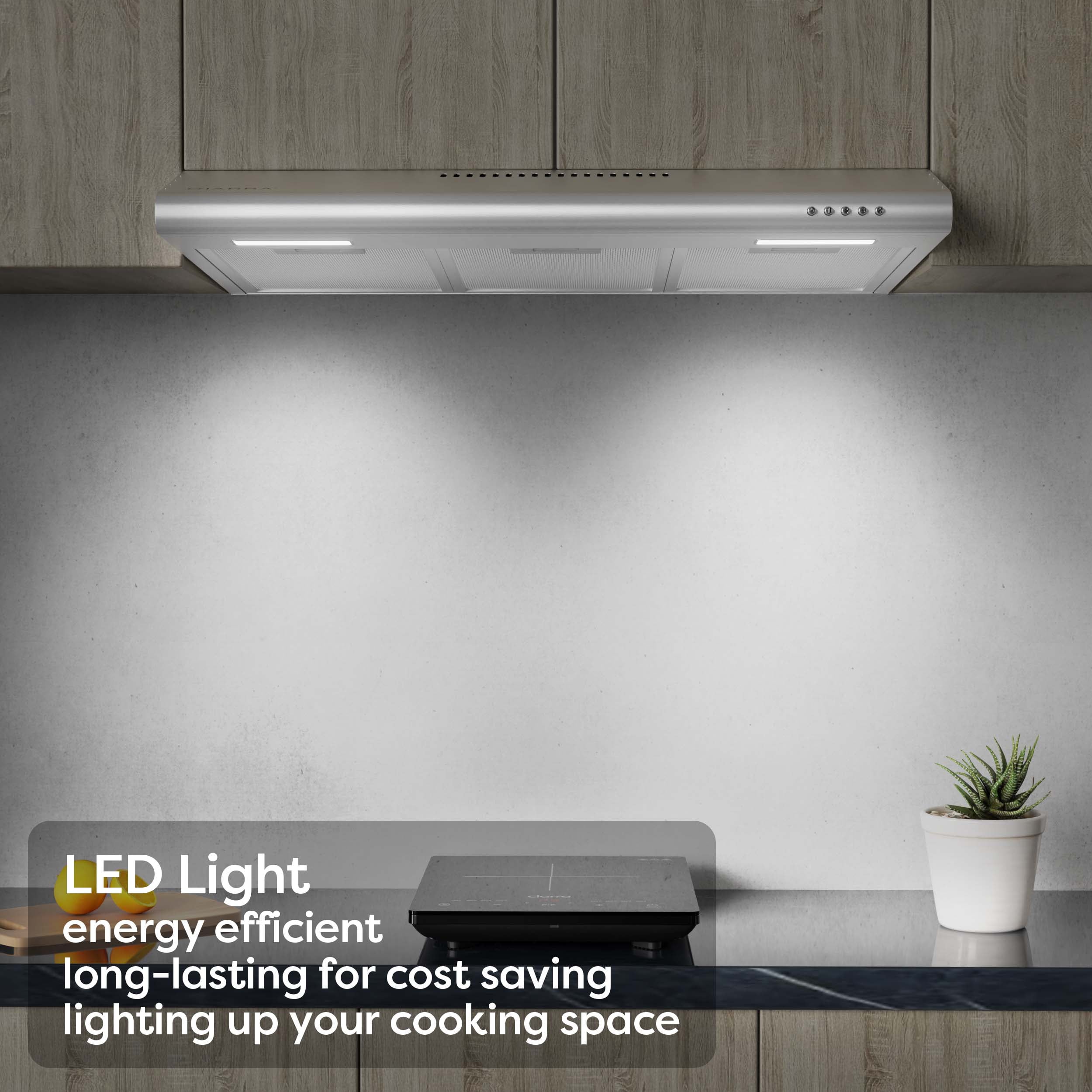 CIARRA Under Cabinet Range Hood 30 inch Slim Vent Hood for Kitchen in Stainless Steel with 3 Speed Exhaust Fan, Push Button,CAS918B75