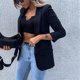 thumbnail image 4 of Moda mujer sólido damas traje Turn Down Collar Cardigan Casual traje abrigo Fridja po2183, 4 of 9
