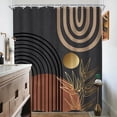 thumbnail image 4 of Abstract Mid Century Shower Curtain for Bathroom Decor 72Wx84H Inches Extra Long Black Boho Men Arch Sun Leaves Minimalist Modern Geometric Brown Gold Fabric Waterproof Polyester 12 Pack Hooks, 4 of 6