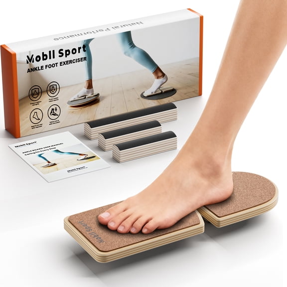 Mobll Sport Premium Ankle Stabilizer - 1.7cm Ultra-Thick Softwood - Natural Wood Balance Trainer for Yoga, Barefoot Therapy & Posture Correction