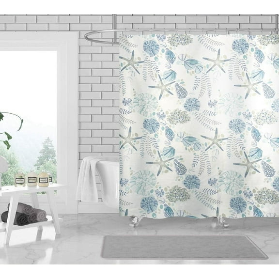 Serafina Home Coastal Ocean Life Fabric Shower Curtain 72" x 70"