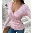 thumbnail image 2 of Fall Tops for Women V-Neck T Shirts Long Sleeve Fashion Plain Button Design Casual Slim Fit Tee Tunic Tops, 2 of 7