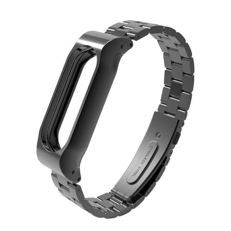 Protective Shell Cool Metal Replacement Strap Wristbands Stainless Steel Smart Bracelet Accessories for Xiaomi Mi Band 2 (Black)