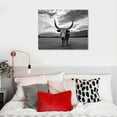 thumbnail image 4 of Nawypu  Black and White Animal Canvas Wall Art Highland Cattle with Long Horns Picture Texas Longhorn in Sunset Farm Painting for Home Decor Modern Living Room Decorations, 4 of 4