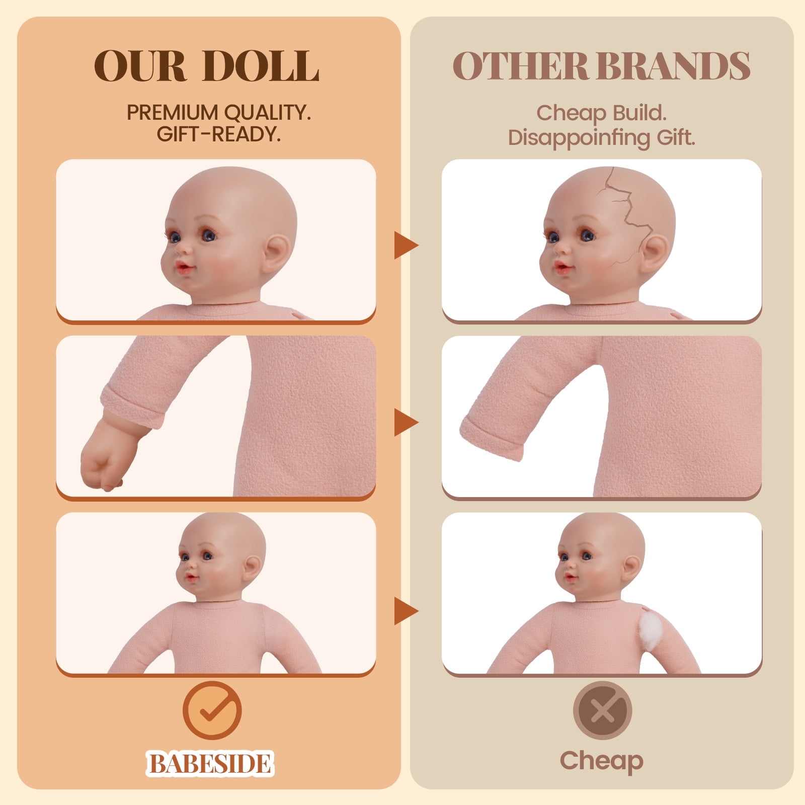 Babeside 17-Inch Baby Doll with Soft Cloth Body, Includes Outfit, Bottle & Magnetic Pacifier – Great Gift for Kids