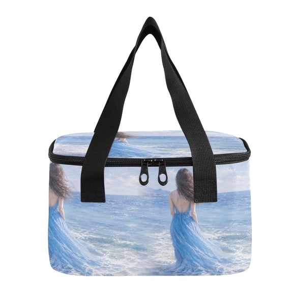 6L Insulated Lunch Bag Square Handheld Cooler Tote Ocean Blue Dress Wall Art Reusable Thermal Bag with Polyester & Aluminum Lining for Work Picnic Travel