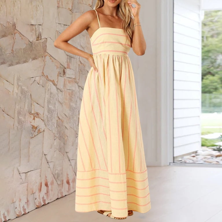 navy blue dress for baby girl TWOTWINSTYLE Striped Backless Maxi Dress main image 0