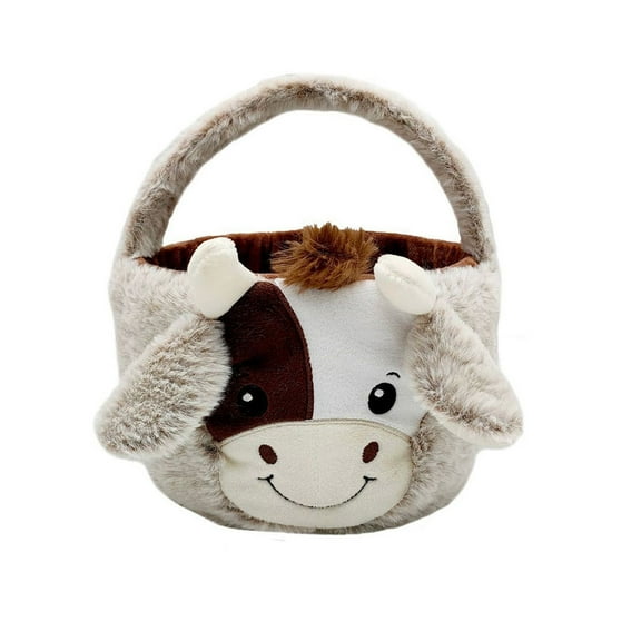 KCEHTA Cow Easter Basket Cute Easter Buckets with Plush Ears for Easter Decorations Party Supplies
