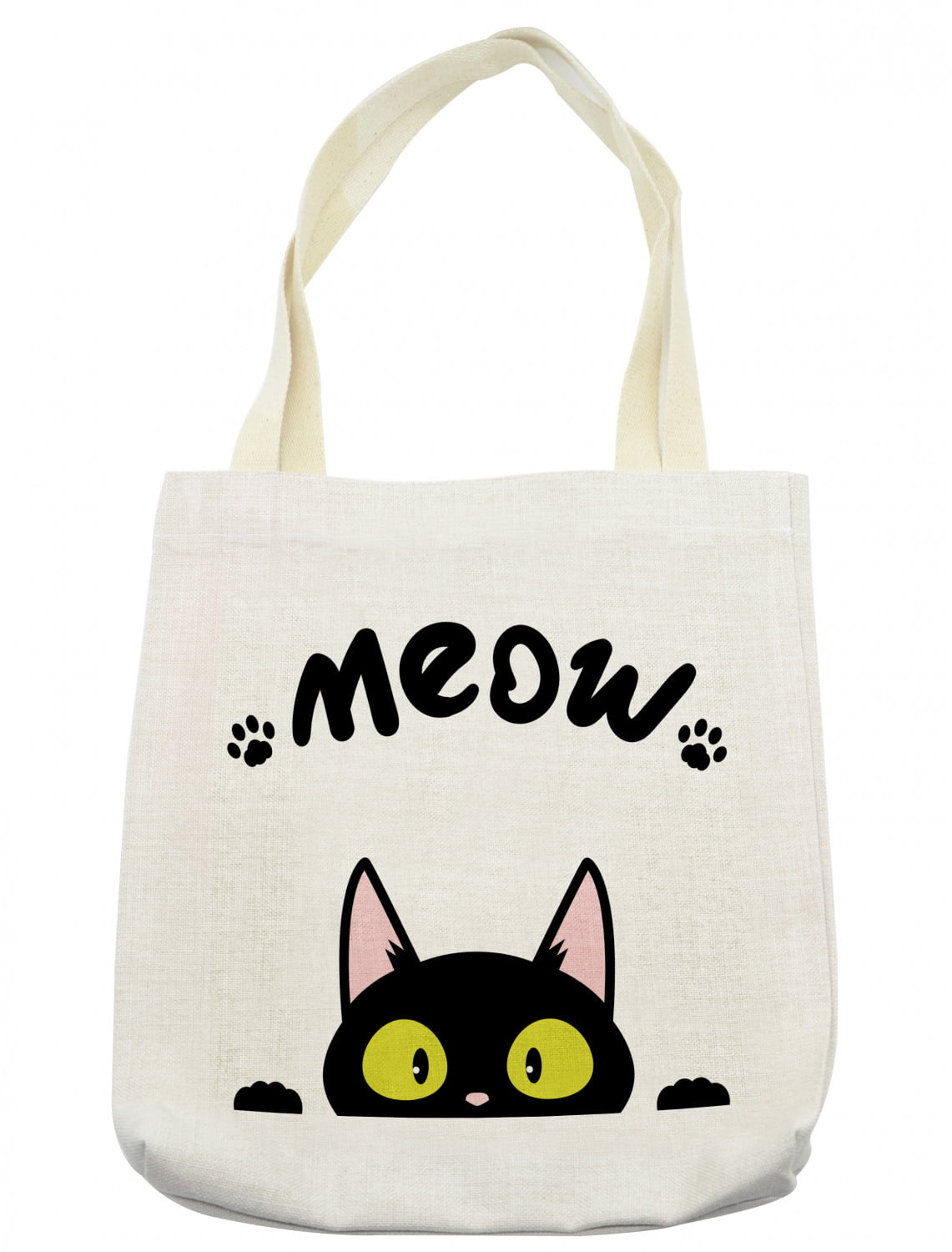 Cat Tote Bag, Bold Meow Typography with a Funny Kitten Peaking with ...