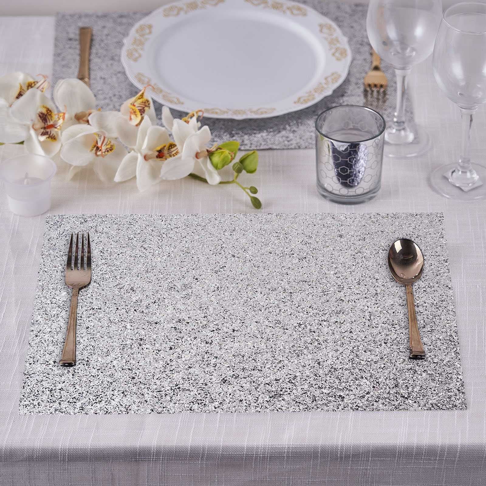 Efavormart 6 Pack NonSlip Table Placemats, Rectangle Faux Leather Placemats With Glitter