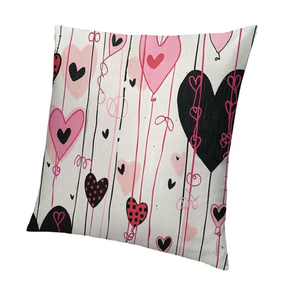 BANET Valentines Day Throw Pillow Cushion Cover, in Various Shapes and Sizes with Doodle Lines Love Themed Image, Decorative Square Accent Pillow Case 12x12in