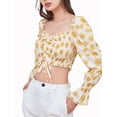 thumbnail image 1 of Lovito Cute Loose V Neck Long Sleeves Drawstring Floral Print Shirred Ruffle Blouses, 1 of 5