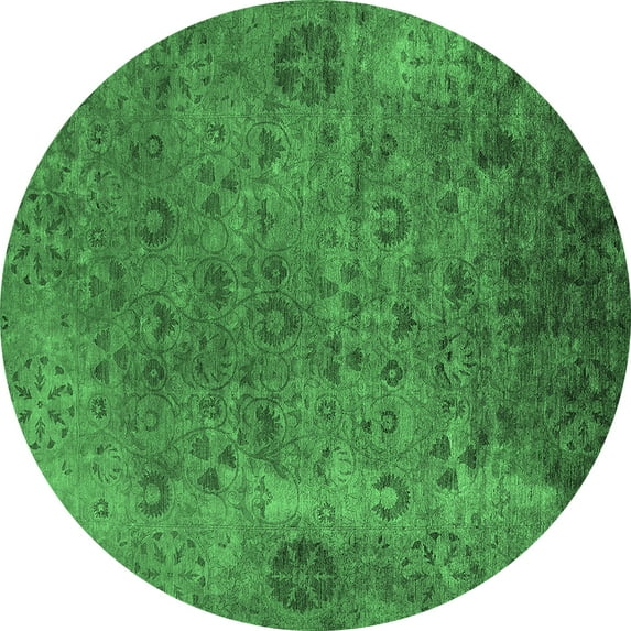 Ahgly Company Indoor Round Oriental Emerald Green Industrial Area Rugs, 4' Round