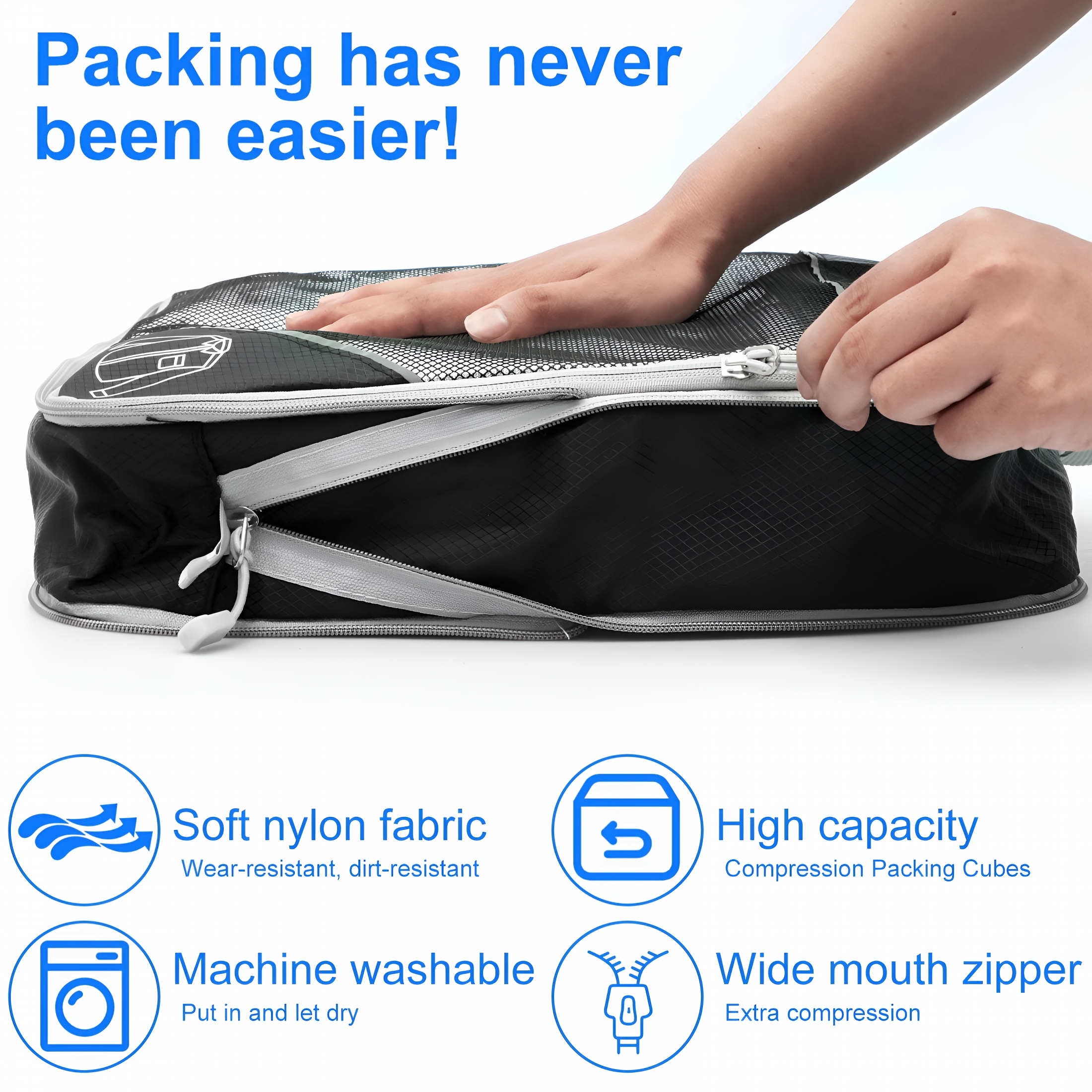 GASTROPOD 2026 New 5Pcs Compression Packing Cubes Lightweight Durable Travel Packing Cubes with Storage Bag Nylon Luggage Suitcase Organizer Bags Space Saving Packing Cubes for Travel Suitcase