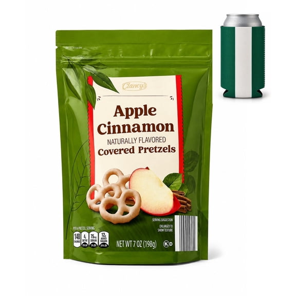 Clancy's Apple Cinnamon Covered Pretzels Naturally Flavored 1 Pack 7oz w/ Can Cooler