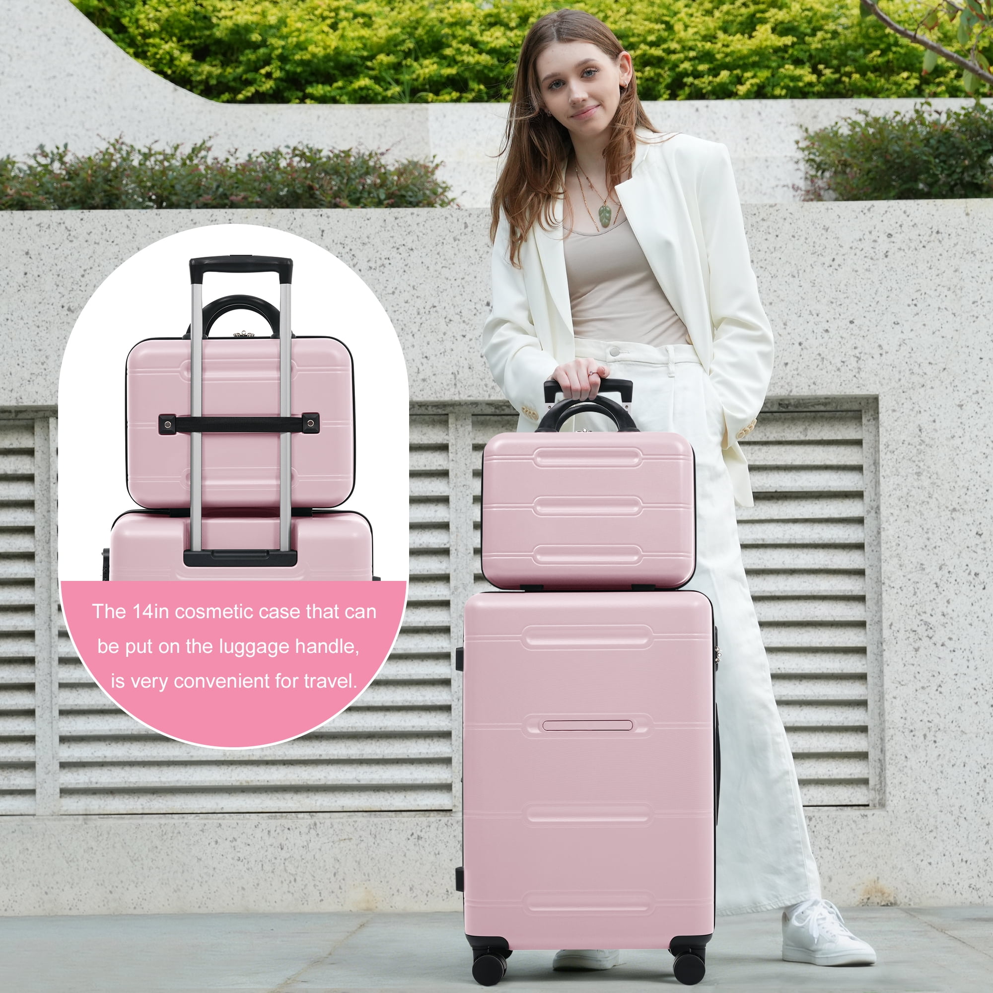 Euroco 6 Piece Luggage Sets,Lightweight Hardshell Suitcase set with Spinner Wheels,Handle Password Lock,Cosmetic Case & 2 Travel Duffel Bags,Large Suitcase Set for Family(14/20/24/28 inch),Pink