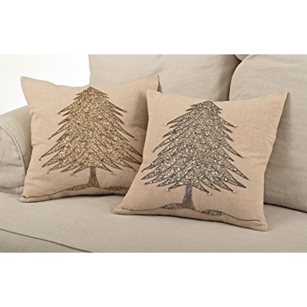 Sapin De NoÃ«l Beaded Christmas Tree Design Throw Pillows (Gold)