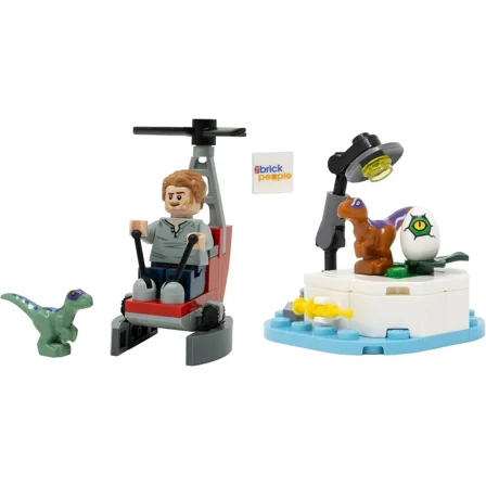 LEGO Jurassic World: Owen Minifigure with Helicopter and Baby Dino Lab