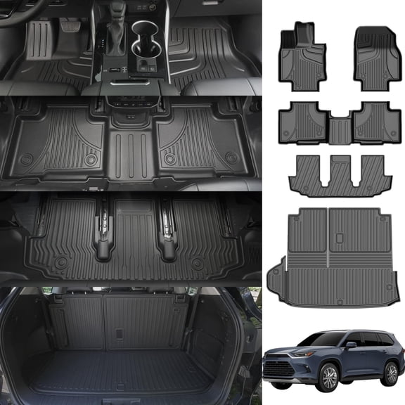 IKABEVEM Floor Mats and Cargo Mat Compatible with 2020-2026 Toyota Highlander (7 Seats Only): All Weather Protection Car Floor Mats - 3 Rows Full Set Rubber Highlander Toyota Floor Mats