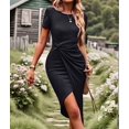 thumbnail image 6 of Women Summer Maxi Tshirt Dress Short Sleeve Crewneck Tie Waist Casual Fit Slit Spring Long Beach Dresses Black XXL, 6 of 9
