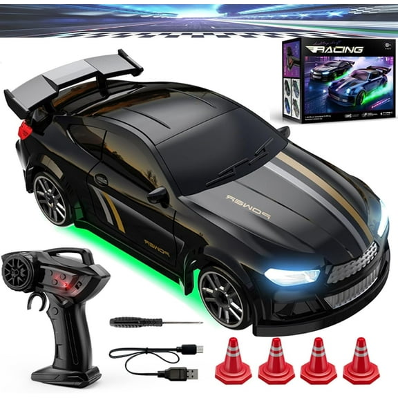 Skidboiz Remote Control Cars, Mini RC Drift Car, 2.4ghz Stunt Drifting RC Toys with 2-Speed Modes, 1:64 Scale USB Rechargeable with Led Lights (A)