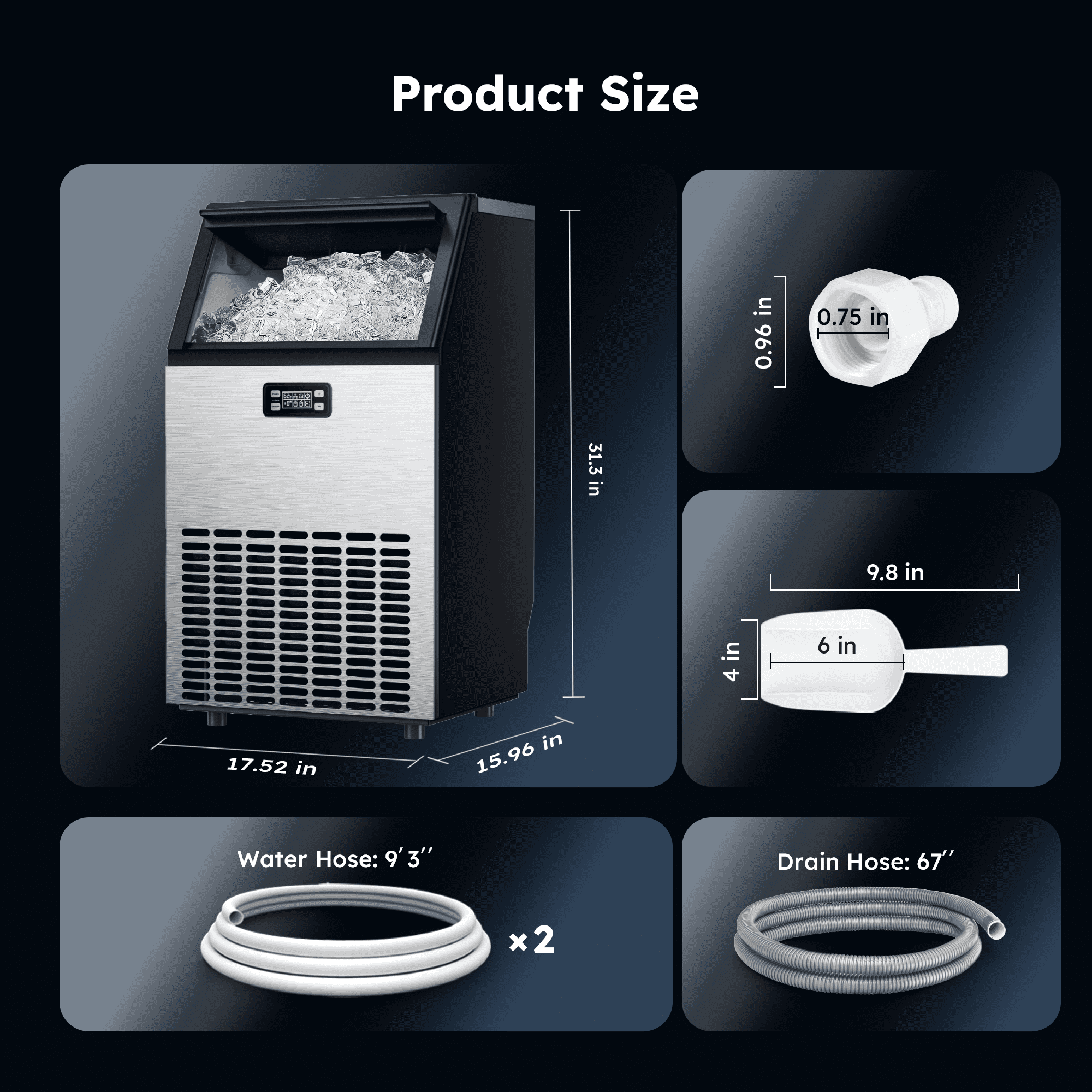 SIMZLIFE Commercial Ice Maker Machine 100lbs 24H Stainless Steel