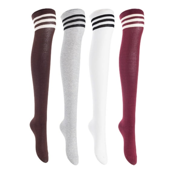 Lian LifeStyle Women's 4 Pairs Adorable Comfortable Soft Thigh High Over Knee High Cotton Socks, Size 6-9, JMYP1022 Coffee, LightGrey, White, Wine