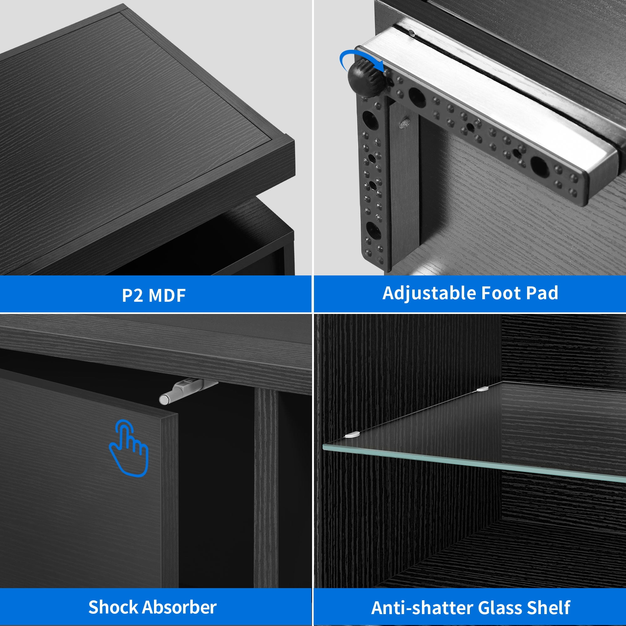 Dextrus LED TV Stand Entertainment Center with Power Outlets for 55/60/65 inch TVs, Black