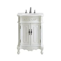 24 in. Single Bathroom Vanity with Ivory White Engineered Marble, Antique White