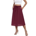thumbnail image 2 of Asklazy Womens Flowy A-Line Long Skirt Pleated Elastic High Waist Drawstring Skirts with Pockets,Mother's Day,Wine Red,XL, 2 of 9