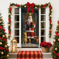 FastXmas 2.95 x 5.9 Ft Christmas Door Cover Christmas Hanging Banner Santa Claus Wreath Jingle Bell Door Curtain Xmas Pendant Cover Christmas Door Decor for House Wall Background Cloth Holiday Party