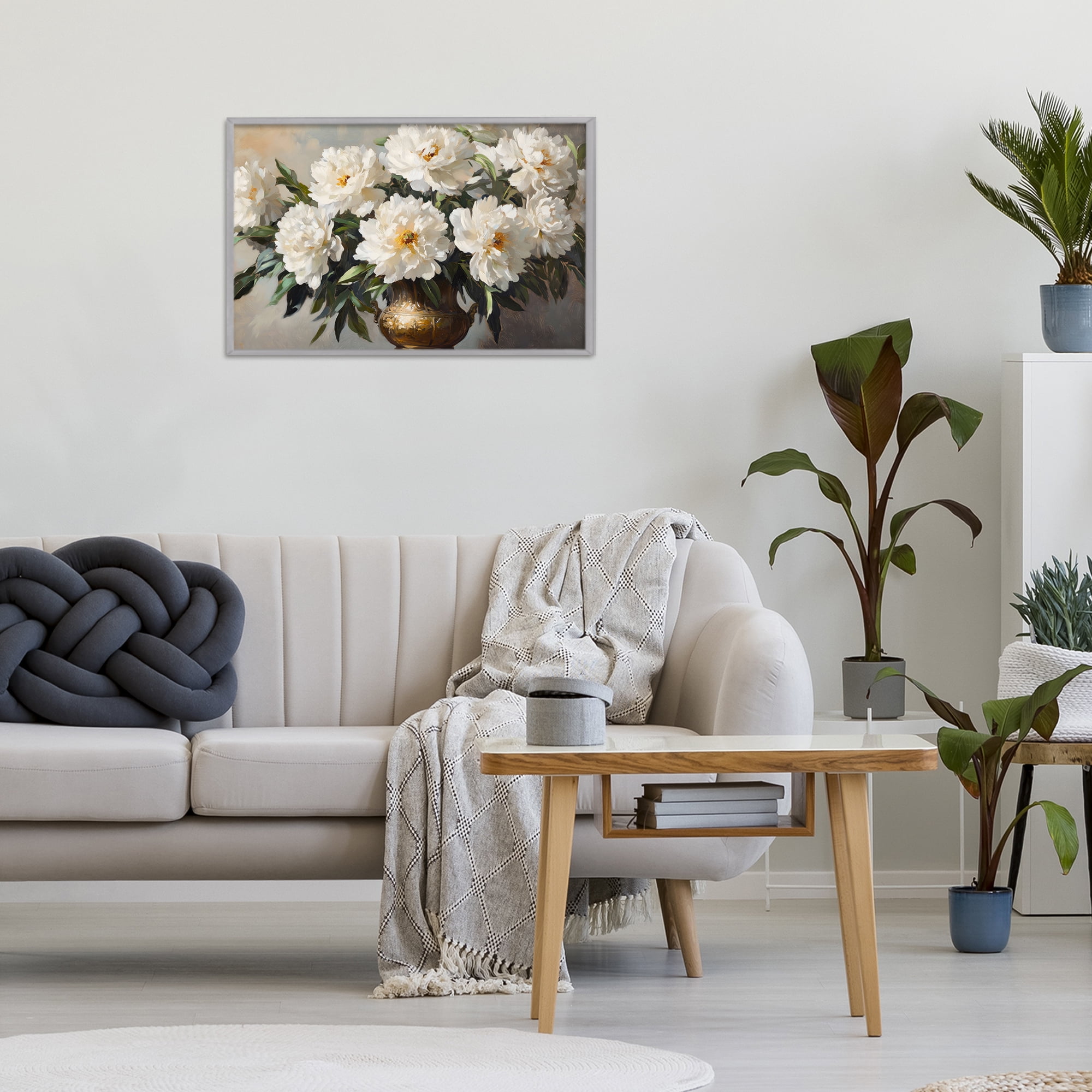 Stupell Industries Golden Vase with Peonies Gray Framed Giclee Art, design by Petal Prints Design