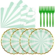 72 Pieces Blue Paper Plates and Napkins Party Supplies, Gold Foil Edge Scalloped Stripe Paper Plates Napkins Disposable Tableware Set for Birthday Wedding Baby Baptism Decorations