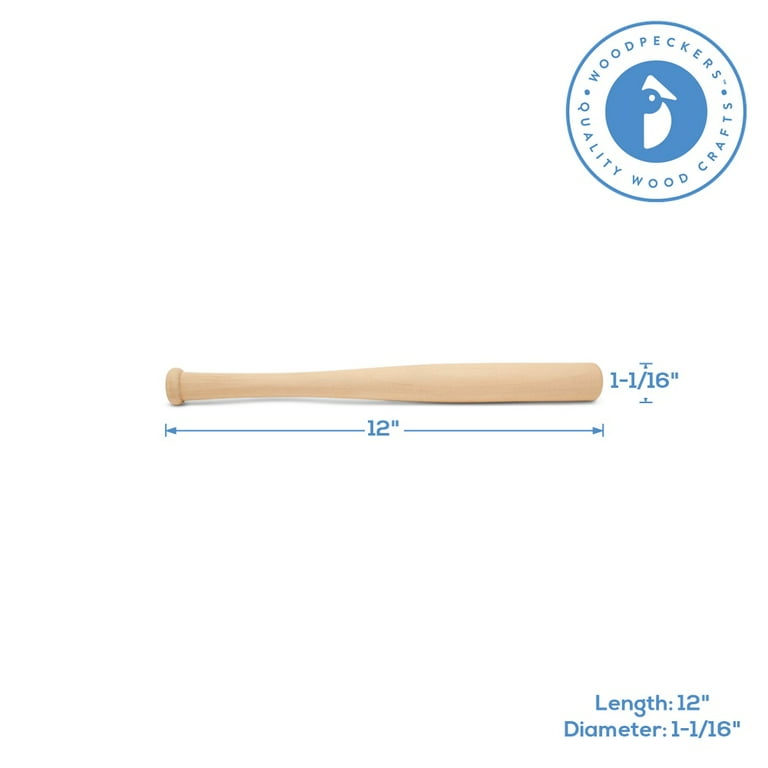 Wood Baseball bat 12 Inch Pack of 2 Unfinished Mini Wood Baseball Bat, Small Bat, Party Decor, Bedroom, Crafts, by Woodpeckers