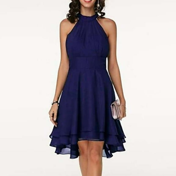 Summer Savings Women's Summer Fashion Round Neck Sleeveless Chiffon Double Layer Ruffles Pencil Dress Flowy Dresses for Women