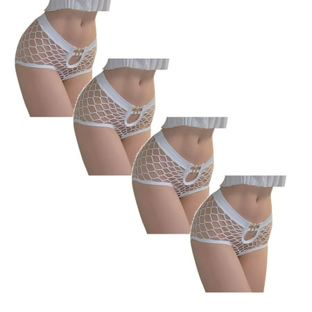 

Womens Underwear Brief Mid Waist Figure Net Design Hollow High Elasticity Lingerie Panties4PC