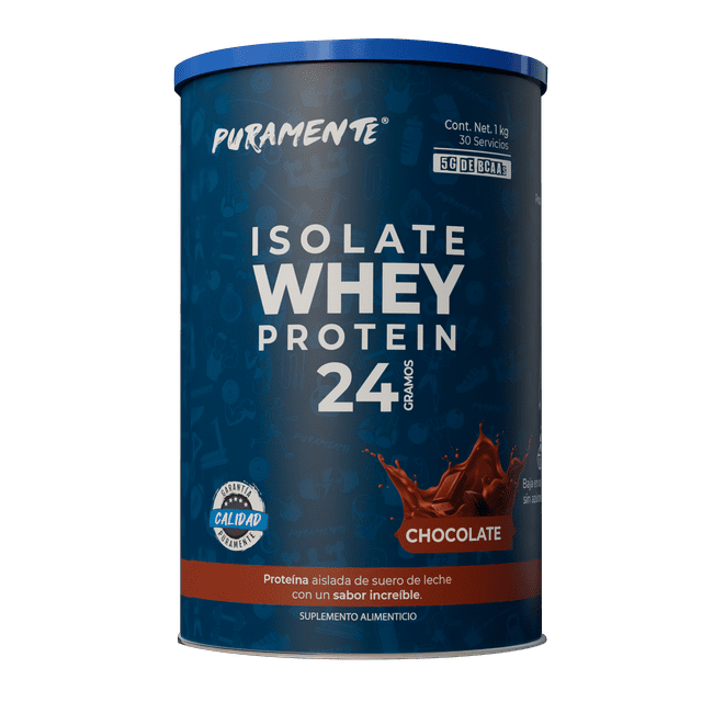 Isolate Whey Protein en polvo 1 Kg, 24 gr proteína, 30 servicios. Aislado Proteína Suero de Leche PURAMENTE SUPLEMENTOS Isolate Whey Protein en polvo 1 Kg, 24 gr proteína, 30 servicios.