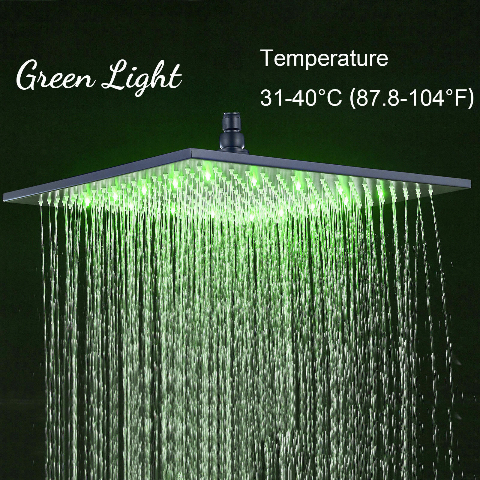 LED Black Square 16 Inch Rain Shower Head High Pressure Top Sprayer Solid Brass