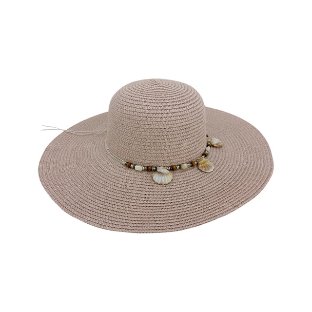 Sombrero de Playa Con Conchitas Para Mujer Ala Ancha 42 cm rosa 42 cm