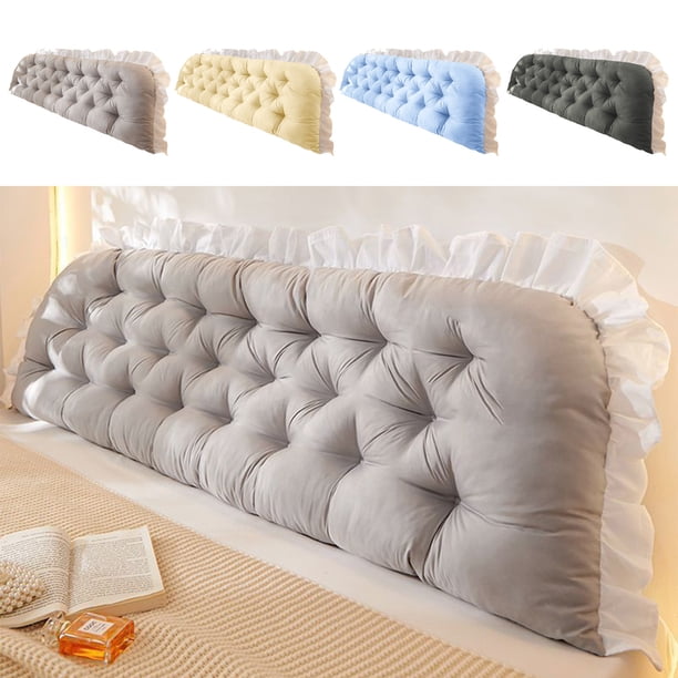 Fiudx Cojín de Noche, Suave Respaldo, Acogedor Adorno de Encaje, Cómodo y Relajante, Versátil para Cama o Sofá, Decoración Del Hogar, 120 X 50 Cm, Opciones En Amarillo, Azul y Gris.