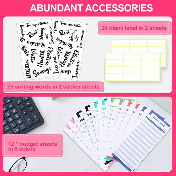 LINTRU Budget Binder with Zipper Envelopes, Money Organizer for A6, Pink