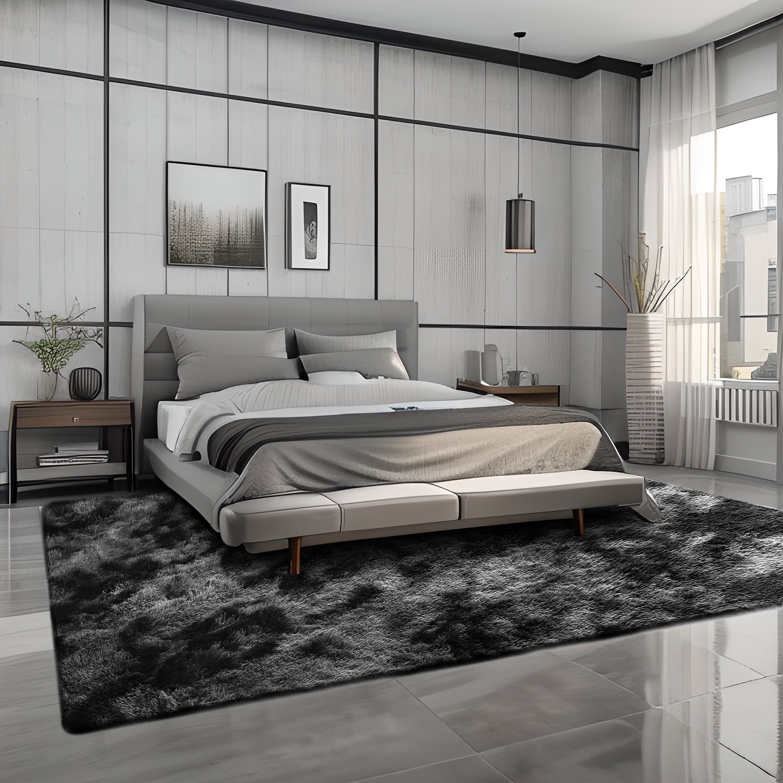 ZRSDIXK 9ft x 12ft Area Rug, Soft Fluffy Area Rugs for Living Room Bedroom Kids Room Decor Carpet, Dark Gray