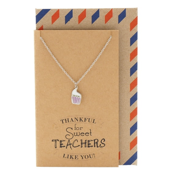 Quan Jewelry Teacher Gifts, Cupcake Necklace and Thank You Cards, 16-inch to 18-inch