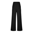 thumbnail image 5 of Lovskoo Wide Leg Pants for Women Cotton and Linen Summer Trendy Casual Solid Color Loose Pants Straight Leg Trousers Pants with Pocket Black, 5 of 9