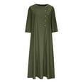 thumbnail image 5 of Wycnly Womens Dresses Casual Button Down Loose Cotton Linen Long Dresses with Pocket Fashion Solid Round Neck 3/4 Sleeve Maxi Summer Dress Army Green XXL, 5 of 7