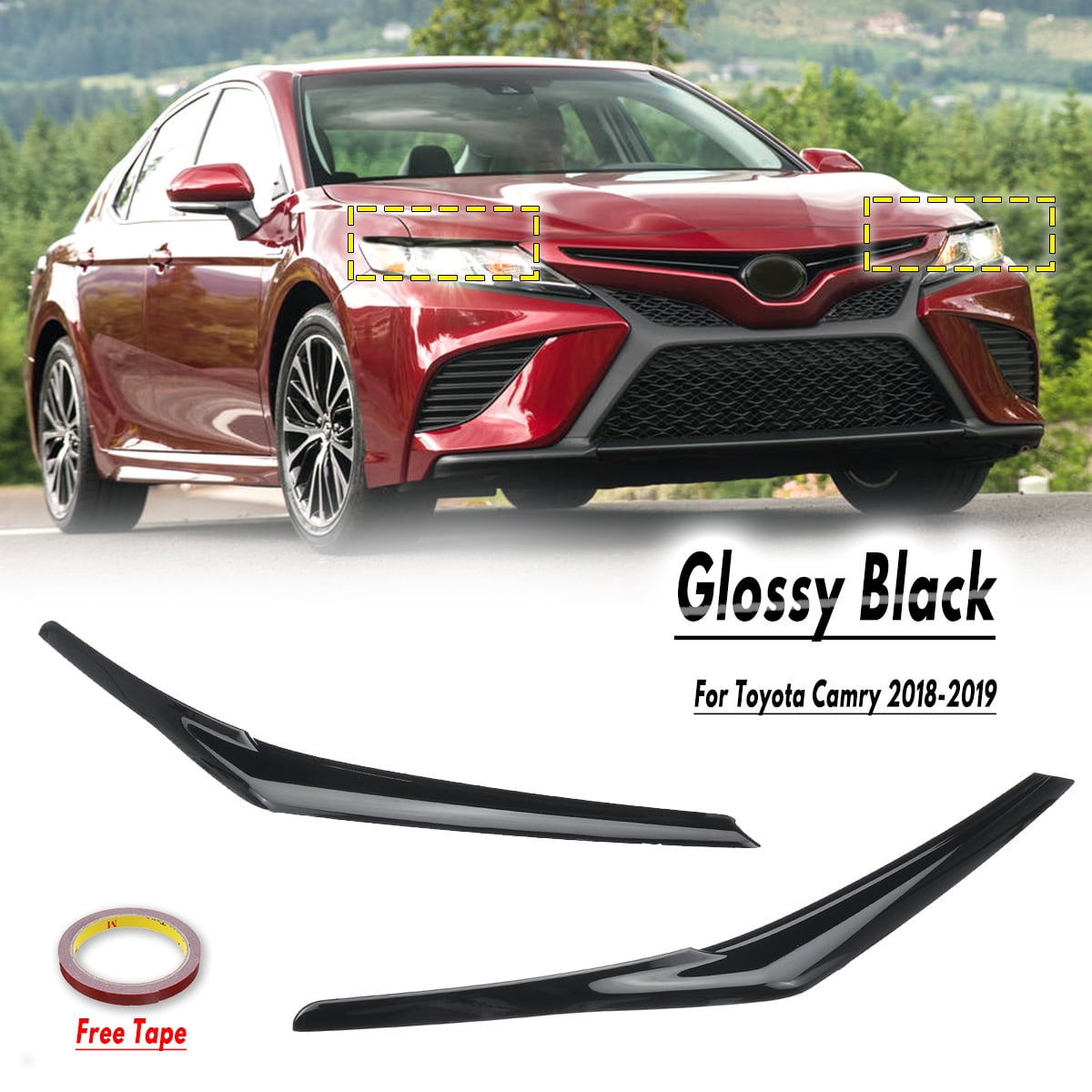 2Pcs For 20182019 Toyota Camry Black Headlight Eyelid Cover Eyebrows