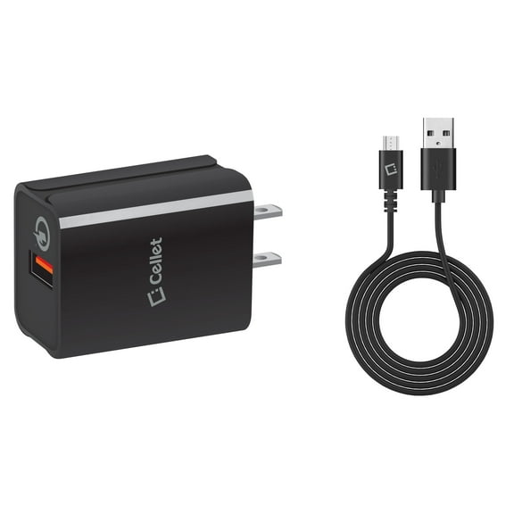Cellet Wall Charger for Wiko Ride (Boost Mobile) - 18 Watt [Qualcomm Certified Quick Charge 3.0] USB Wall Charger with Detachable Micro USB Charger Cable (4 feet) and Atom Cloth
