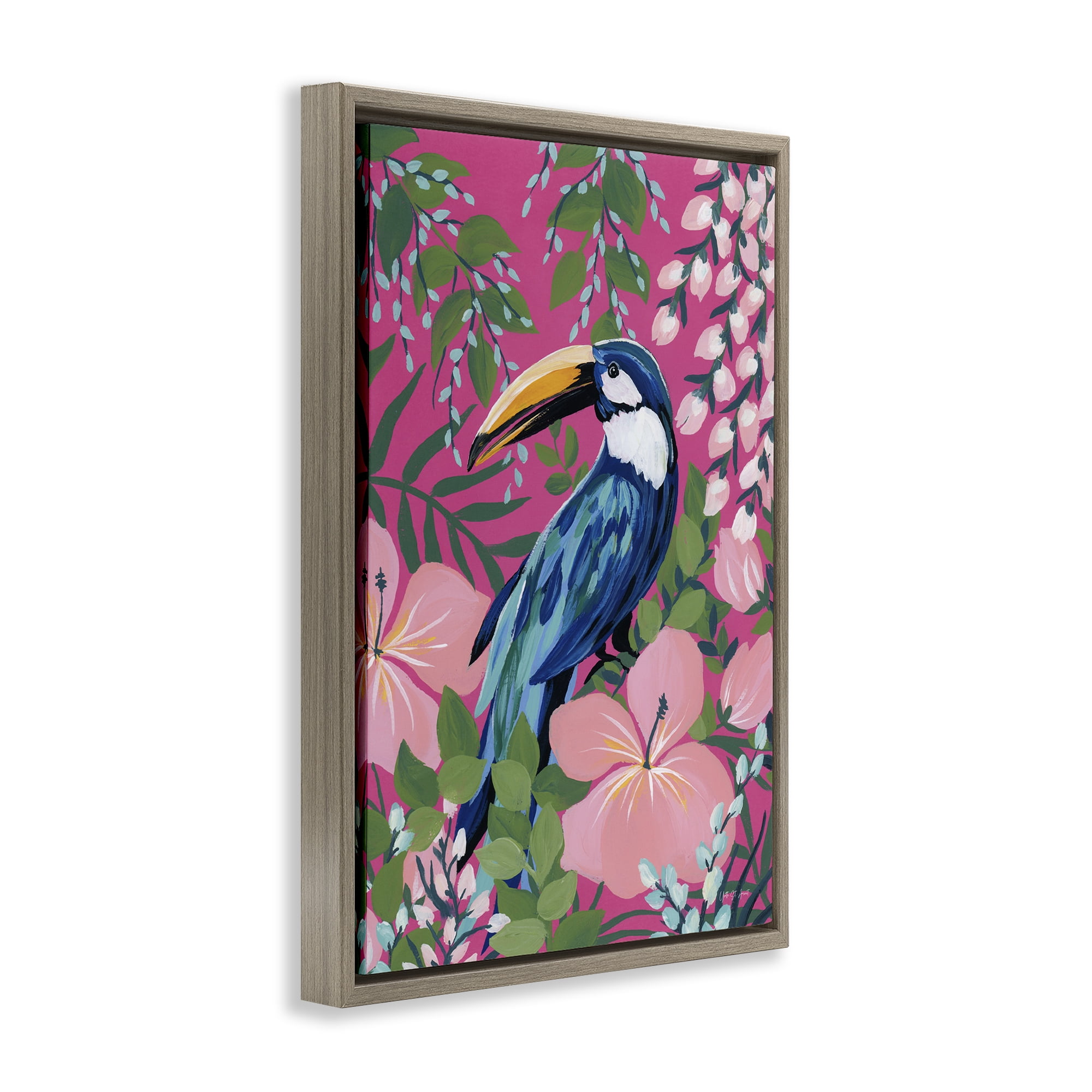 Stupell Industries Maximalist Toucan Pattern Animals & Insects Painting Brown Floater Framed Canvas Art Print Wall Art, 17 x 25