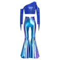 thumbnail image 3 of TTAO Kids Girls 70s Disco Clothes Set Shiny Metallic Fringed Crop Top And Bell-bottom Pants Wedding Birthday Partywear Royal Blue 16, 3 of 7