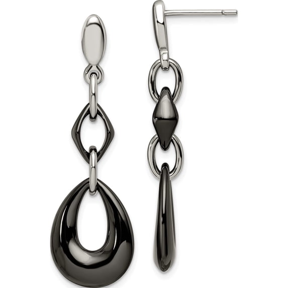 Stainless Steel Polished With Black Ceramic Post Dangle Earrings Made In China sre1031